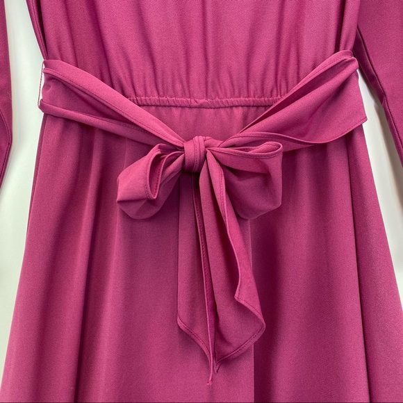 Vintage It's A Lehigh 1970s Dress Keyhole Ruffle Magenta Belted Ruffle Soft-Girl - Picture 4 of 9